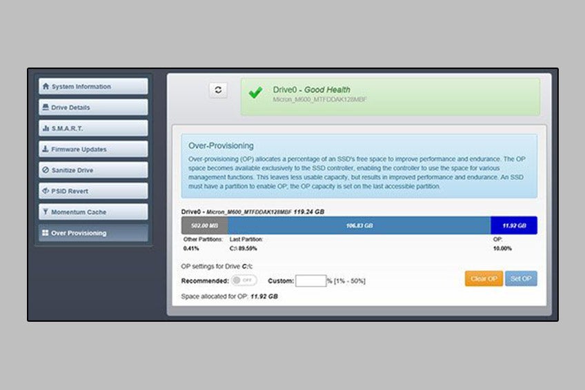 Over-provisioning software interface
