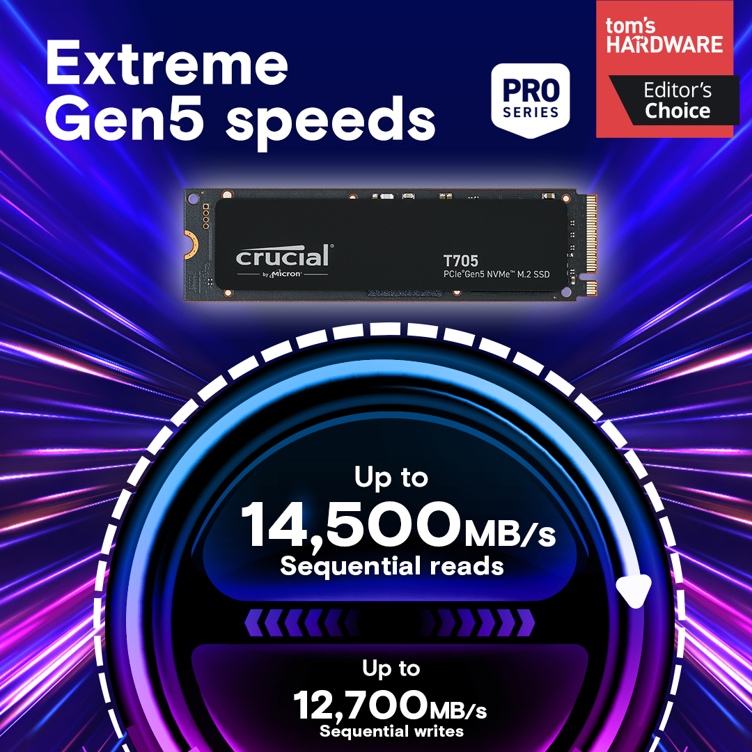 Crucial T705 2TB PCIe Gen5 NVMe M.2 SSD | CT2000T705SSD3