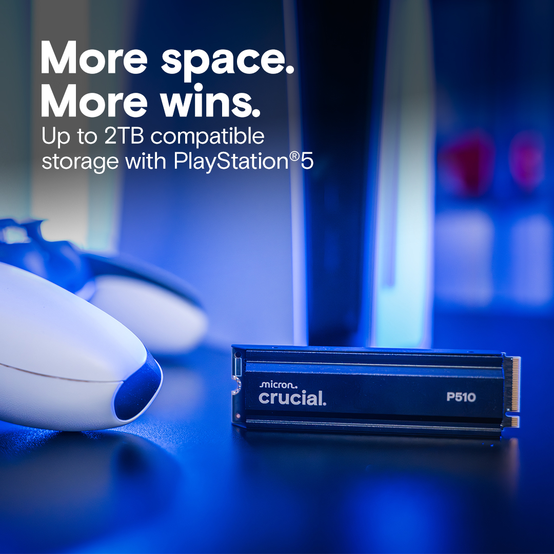 Crucial P510 2TB PCIe Gen5 NVMe 2280 M.2 SSD with heatsink