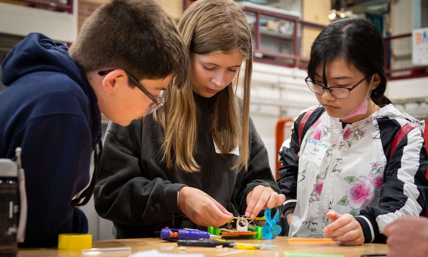 Students collaborating on a hands-on STEM project