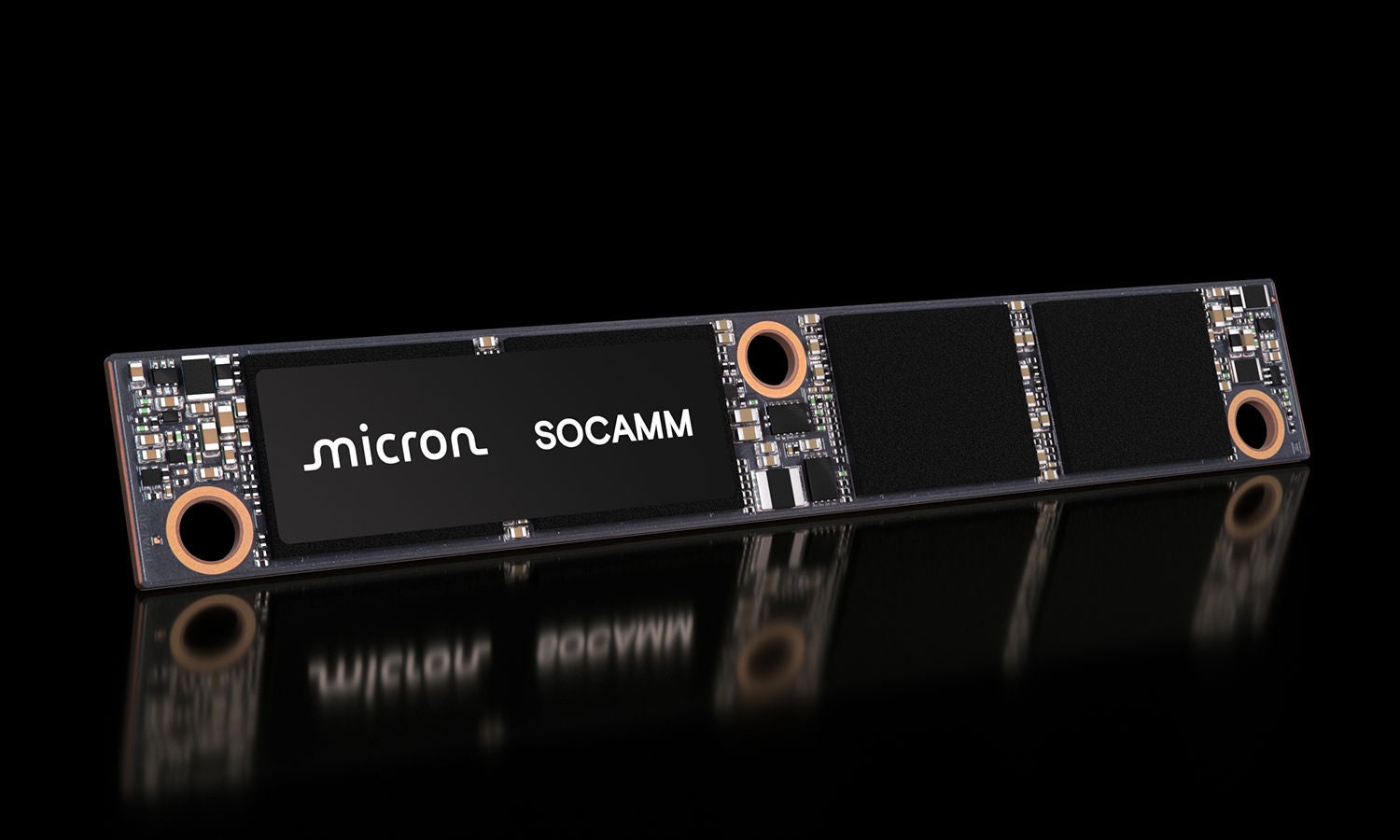 Micron's SOCAMM memory module on a black background