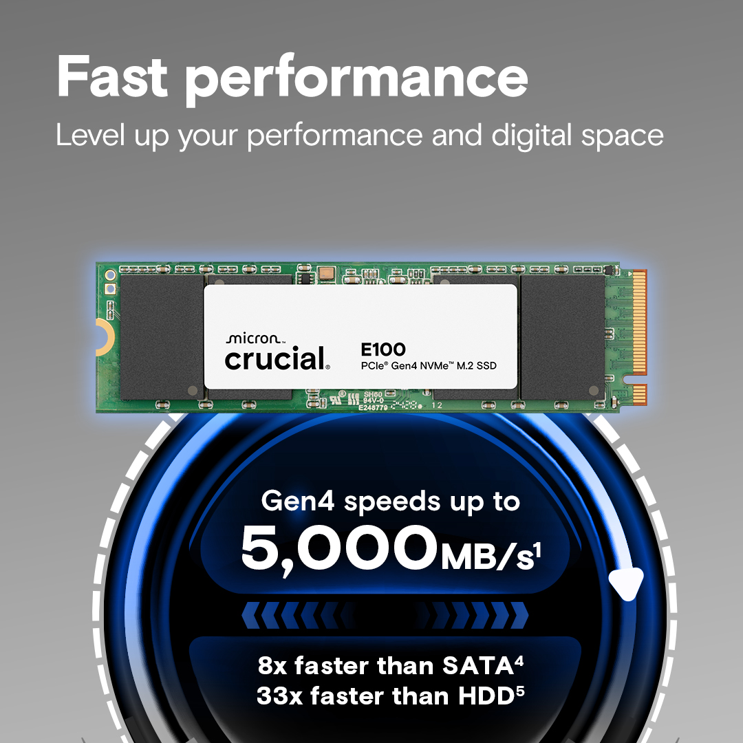Crucial E100 1TB PCIe Gen4 NVMe M.2 SSD | CT1000E100SSD8