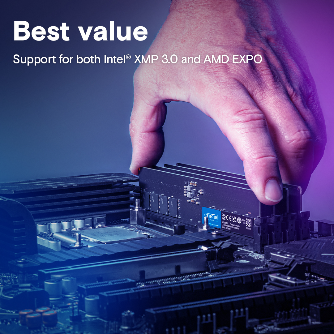Crucial 32GB Kit (16GBx2) DDR5-4800 UDIMM | CT2K16G48C40U5
