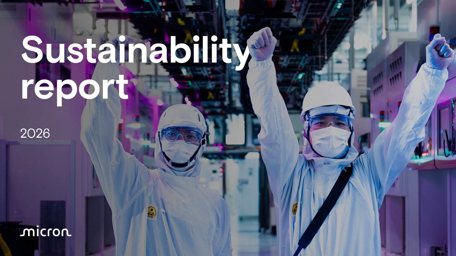 Micron 2026 sustainability report on purple background