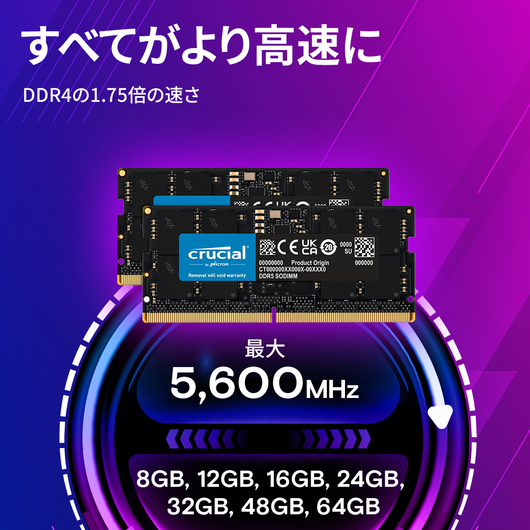 Crucial 64GB Kit (32GBx2) DDR5-5600 SODIMM | CT2K32G56C46S5