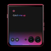 印有「Catch me up」字樣的方形觸控式螢幕行動裝置。
