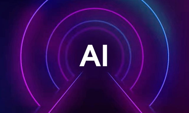 Blue, purple and pink circles with lines pointing to text "AI" in the center.