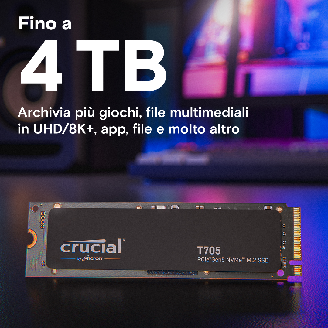 Crucial T705 4TB PCIe Gen5 NVMe M.2 SSD | CT4000T705SSD3 | Crucial.com