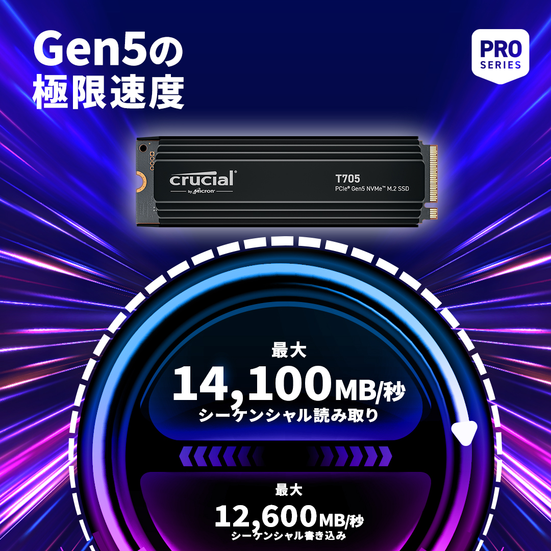 Crucial T705 Gen5 SSD 4TB ヒートシンクなし 動作確認済 Crucial T705 4TB PCIe Gen5 NVMe M.2 SSD with heatsink