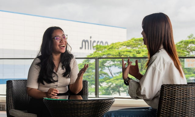 Micron workers happy having conversation