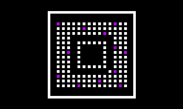 An animated chip with blocks turning from white to purple