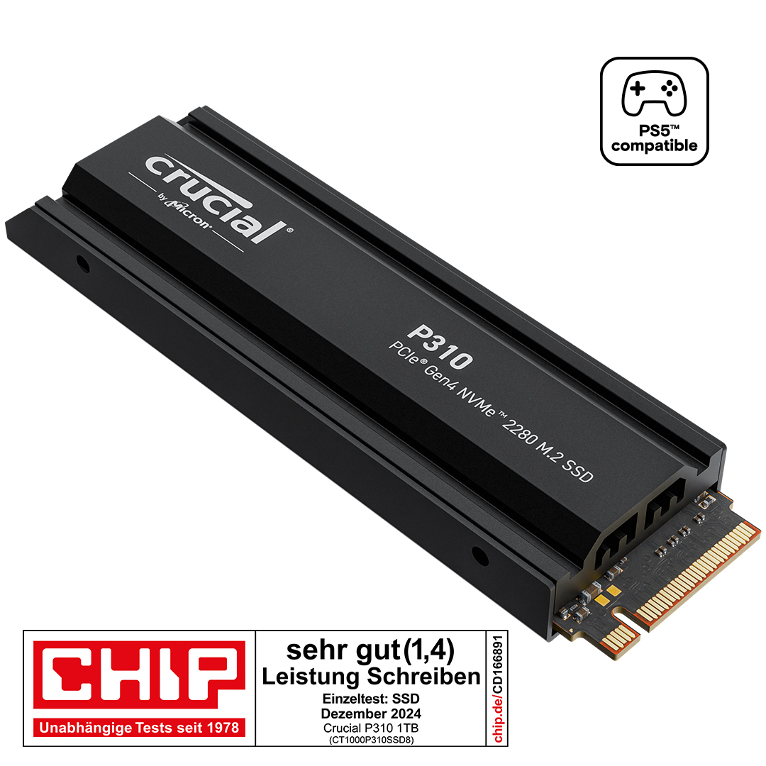 Crucial P310 1TB PCIe Gen4 NVMe 2280 M.2 SSD with heatsink