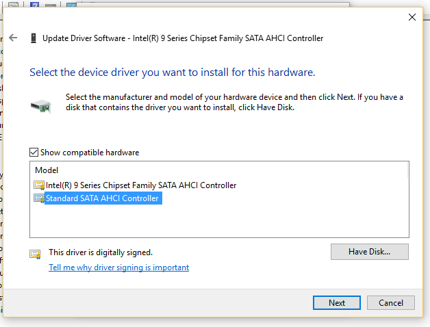 Select the device driver