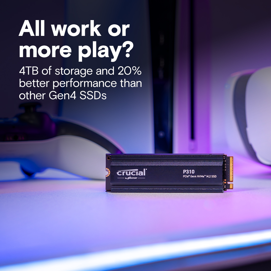 Crucial P310 1TB PCIe Gen4 NVMe 2280 M.2 SSD with heatsink