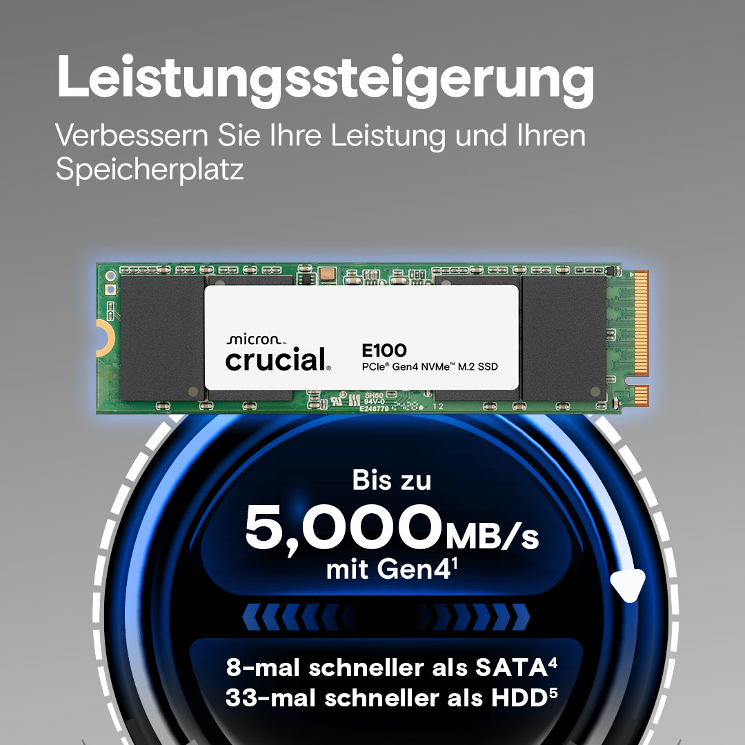 Crucial E100 2TB PCIe Gen4 NVMe M.2 SSD | CT2000E100SSD8 | Crucial DE