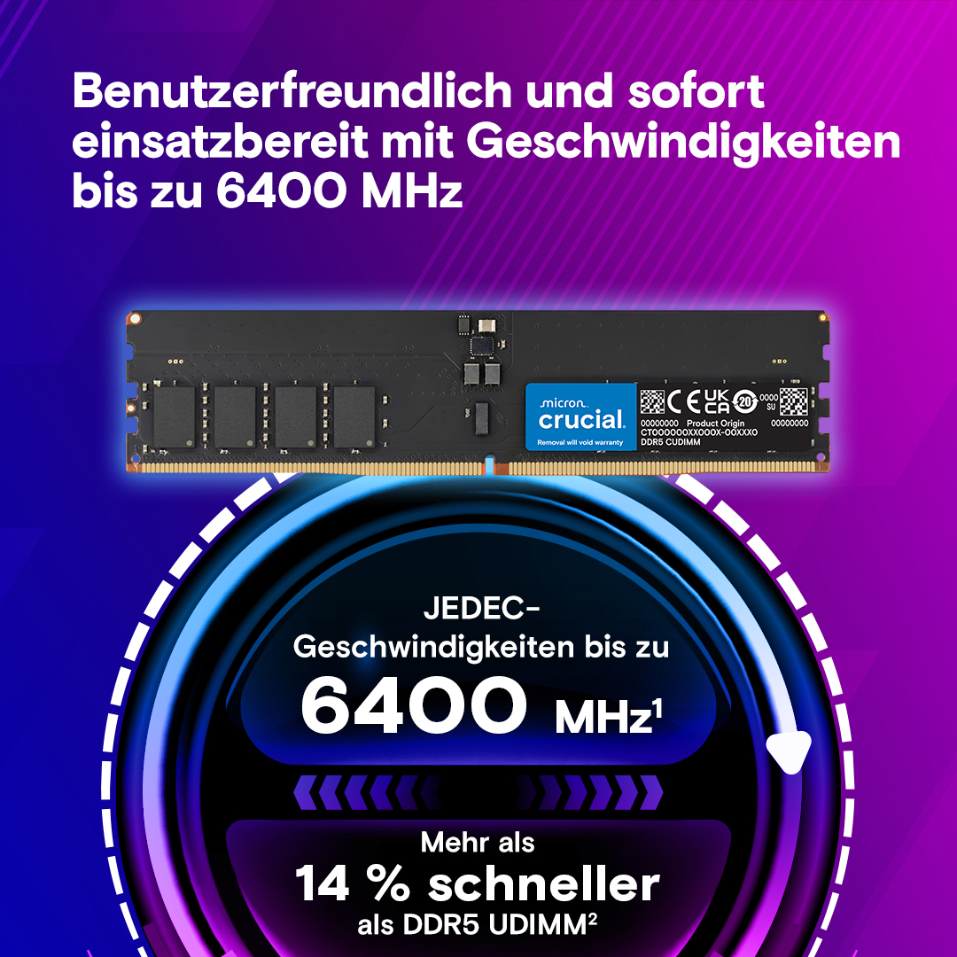 Crucial 32GB Kit (16GBx2) DDR5-6400 CUDIMM | CT2K16G64C52CU5