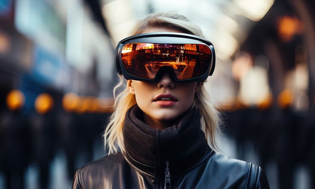 Female wearing AI glasses