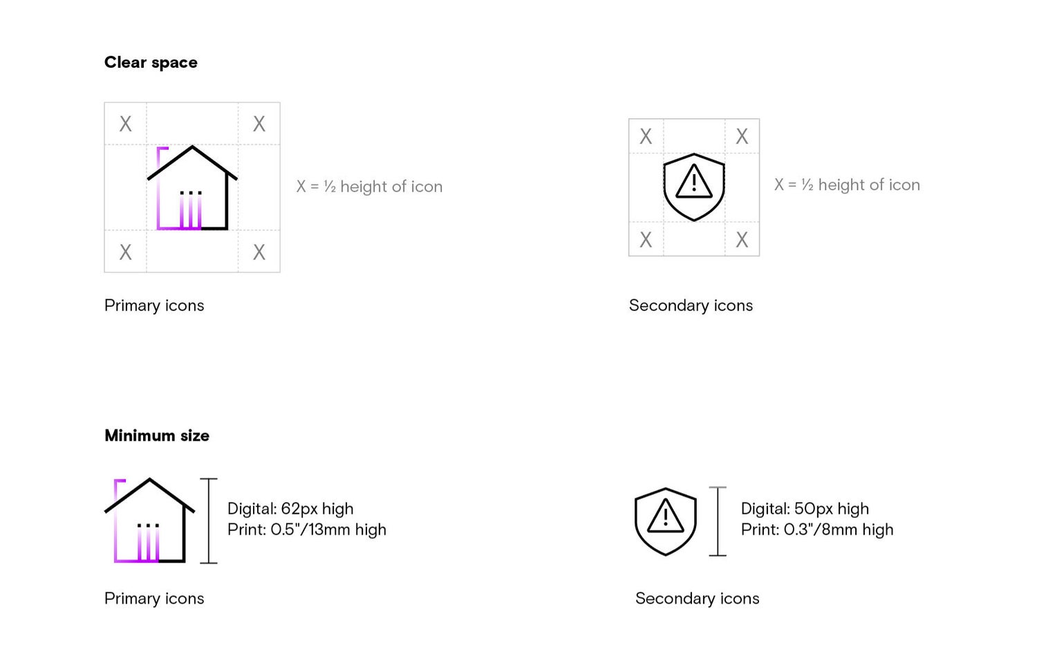 Icon clear space and minimum size