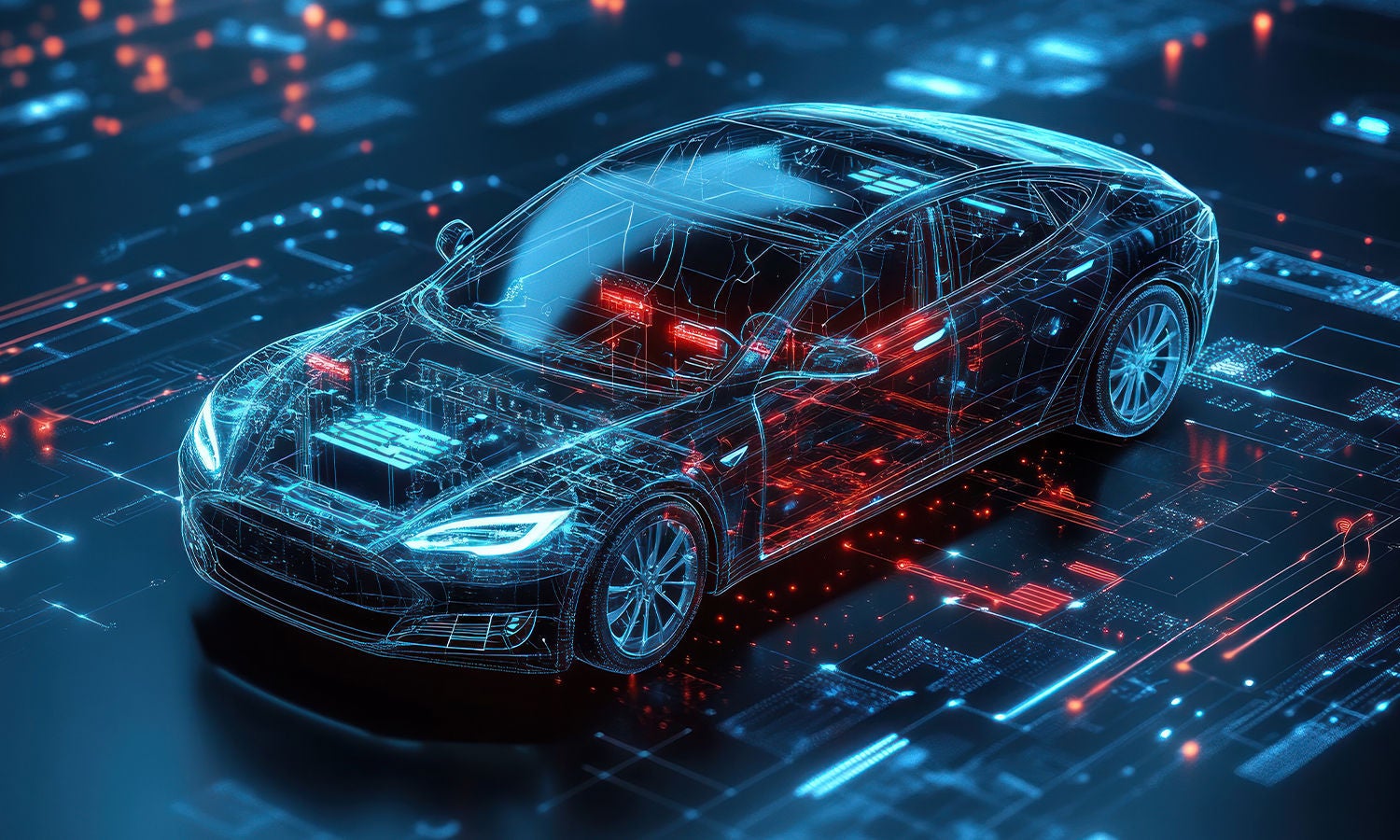 Dark, transparent vehicle sitting on a circuit board
