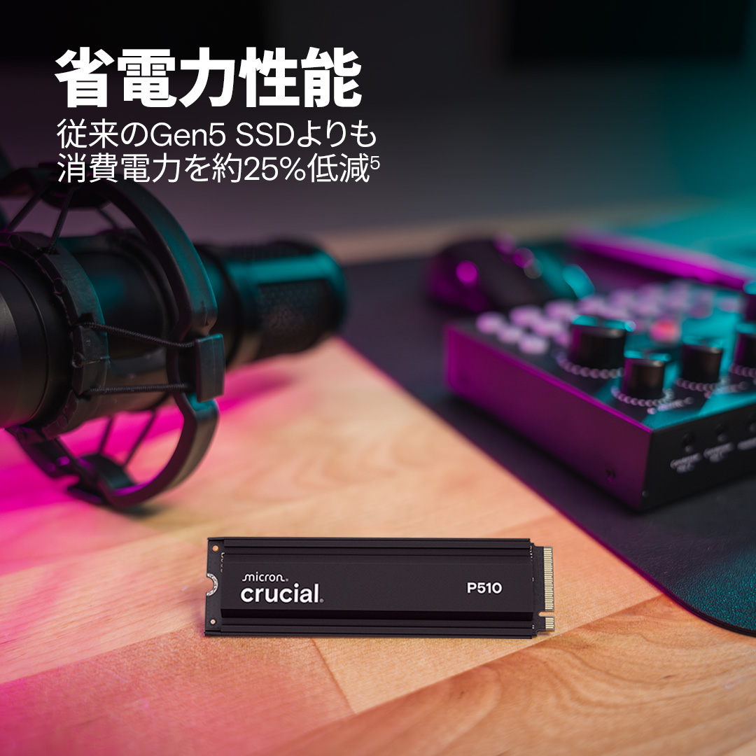 Crucial P510 2TB PCIe Gen5 NVMe 2280 M.2 SSD with heatsink