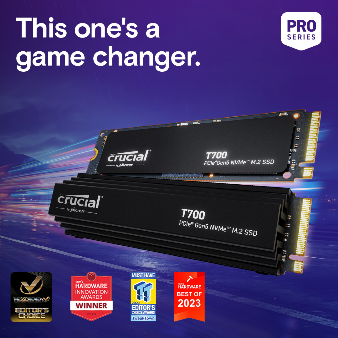 Crucial T700 1TB PCIe Gen5 NVMe M.2 SSD | CT1000T700SSD3