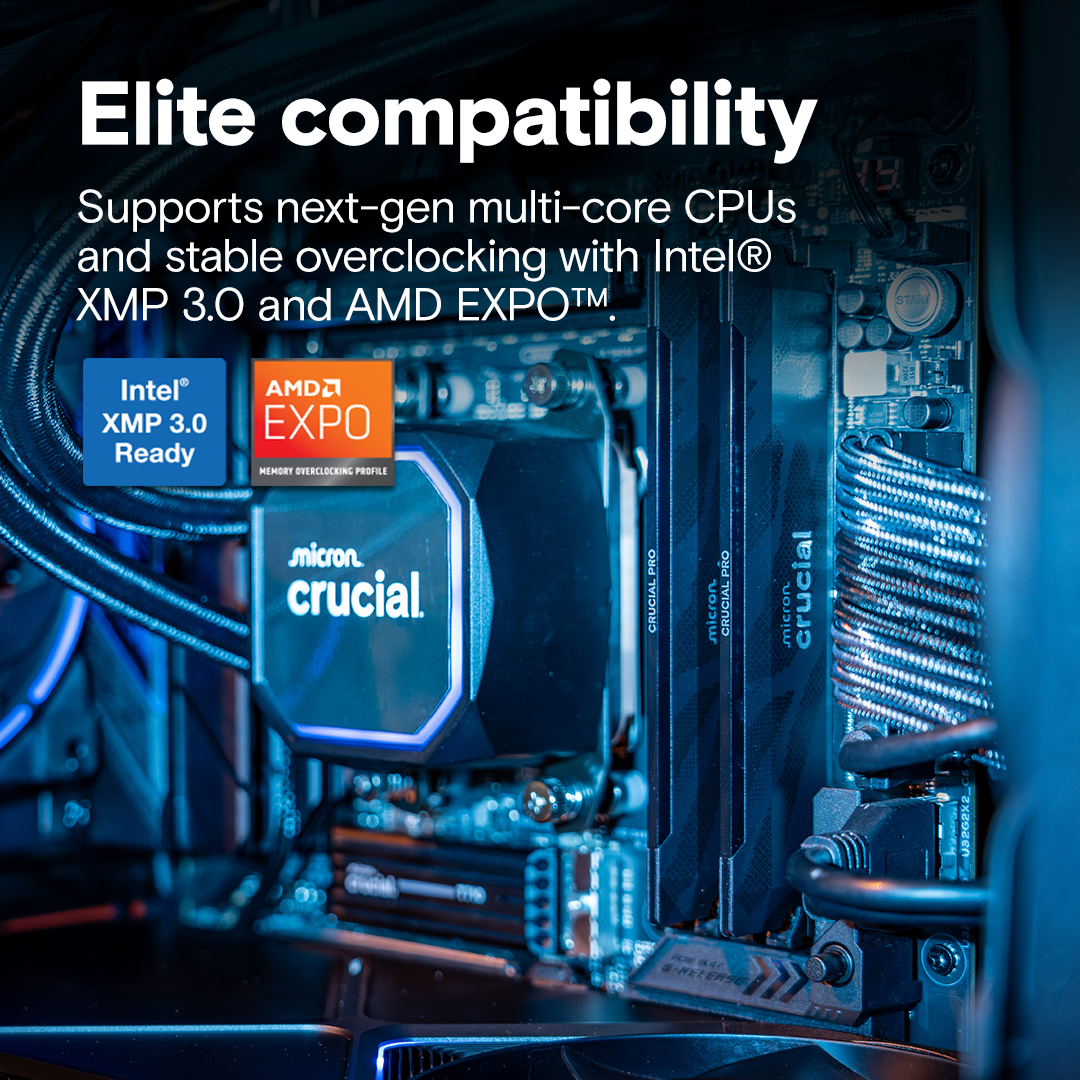 Crucial Pro DDR5-6400 CL32 32GB Kit (16GBx2) UDIMM: OC Gaming Memory Black- view 4