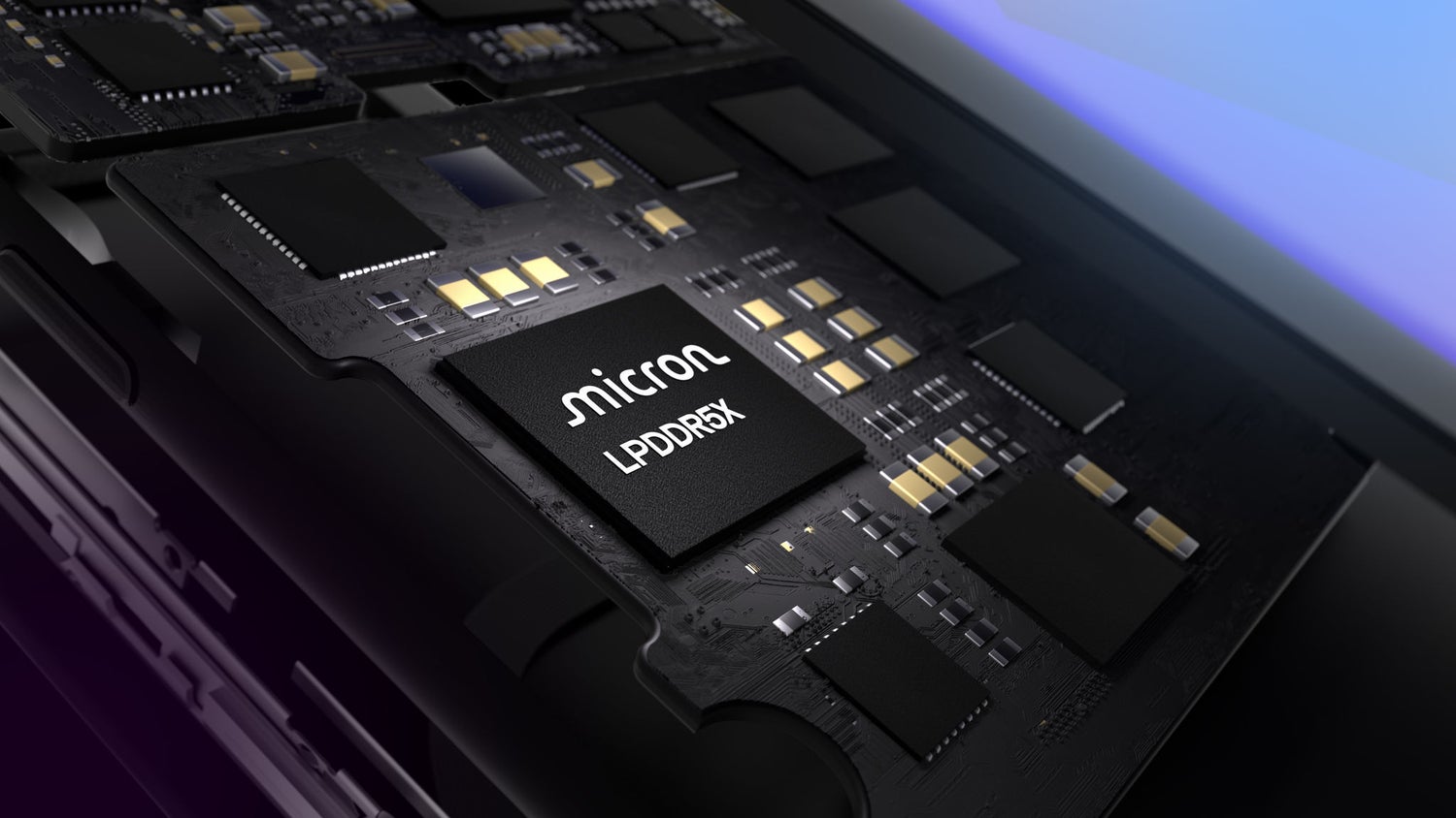 Exploded view of a mobile device with the Micron LPDDR5X visible