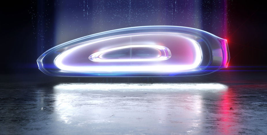 Glowing futuristic wing shape car