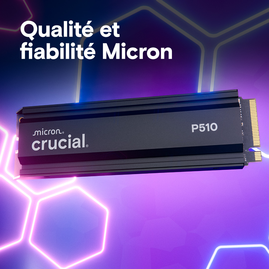 Crucial P510 1TB PCIe Gen5 NVMe 2280 M.2 SSD with heatsink