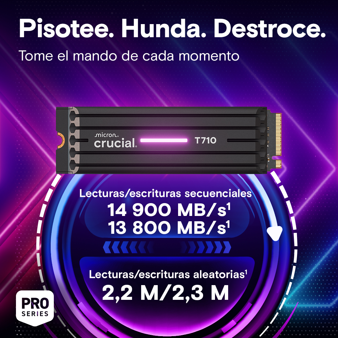 Crucial T710 1TB PCIe Gen5 NVMe 2280 M.2 SSD with heatsink