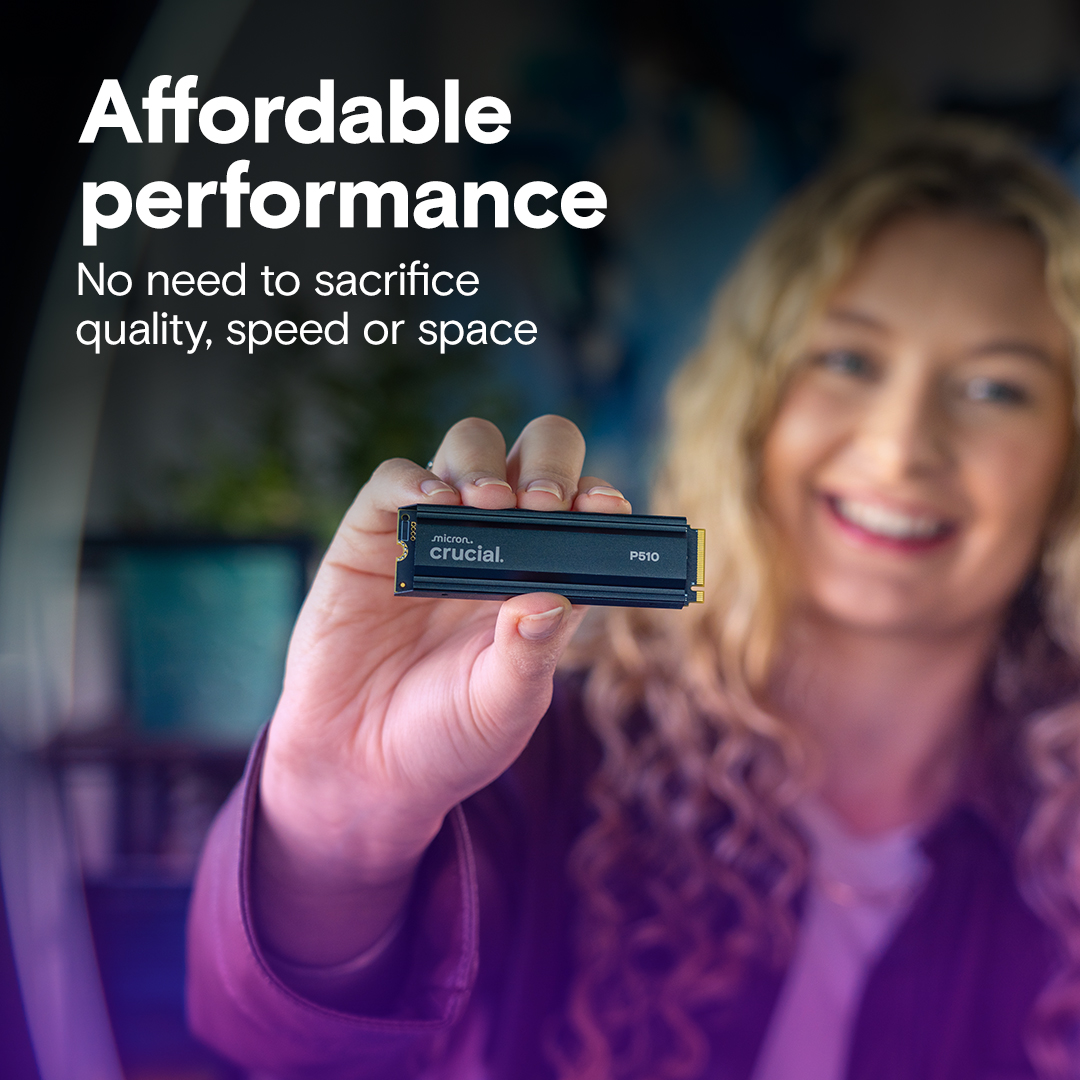 Crucial P510 2TB PCIe Gen5 NVMe 2280 M.2 SSD with heatsink- view 4