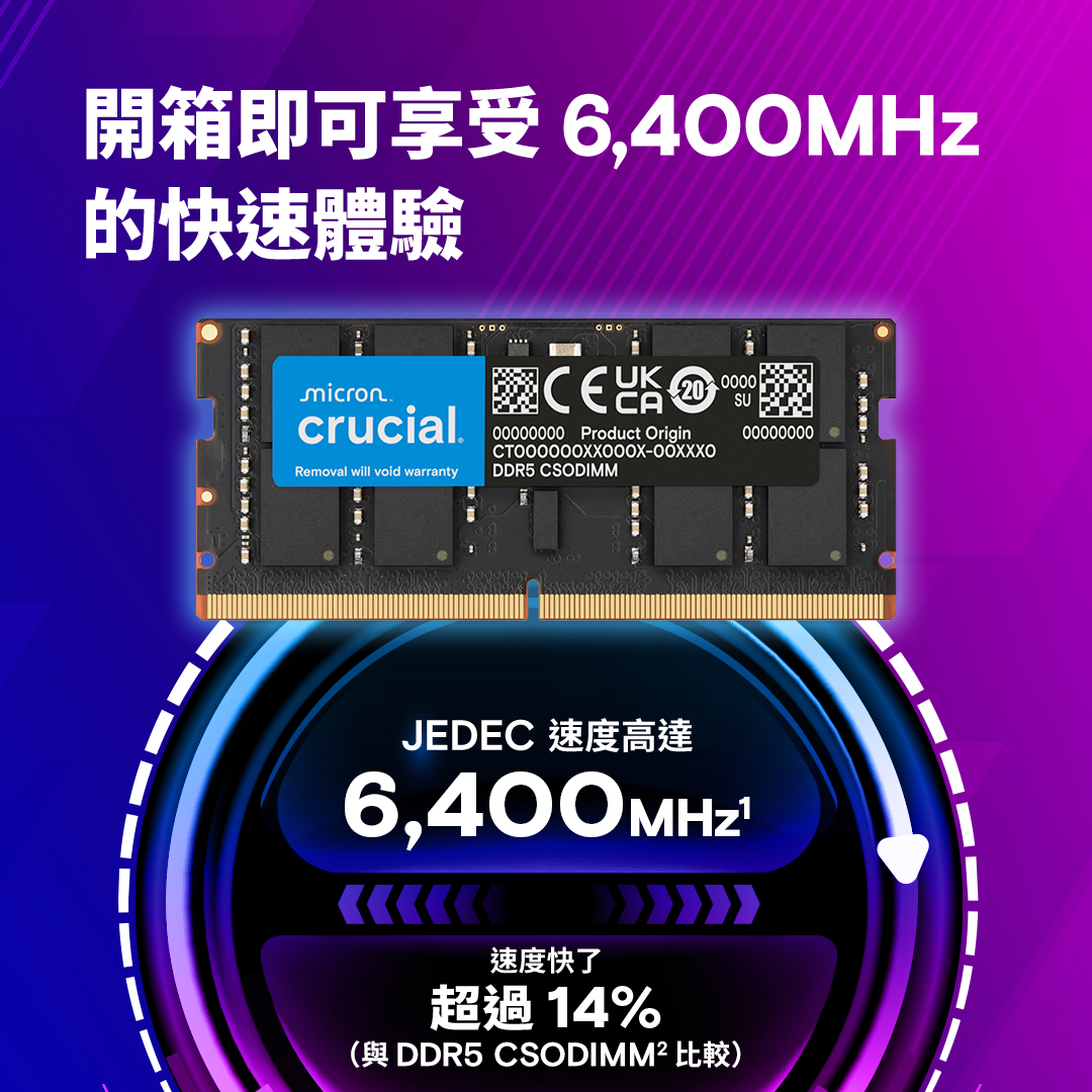 メモリー Crucial 48GB (2x24GB) DDR5 6400 CSODIMM Crucial 48GB Kit