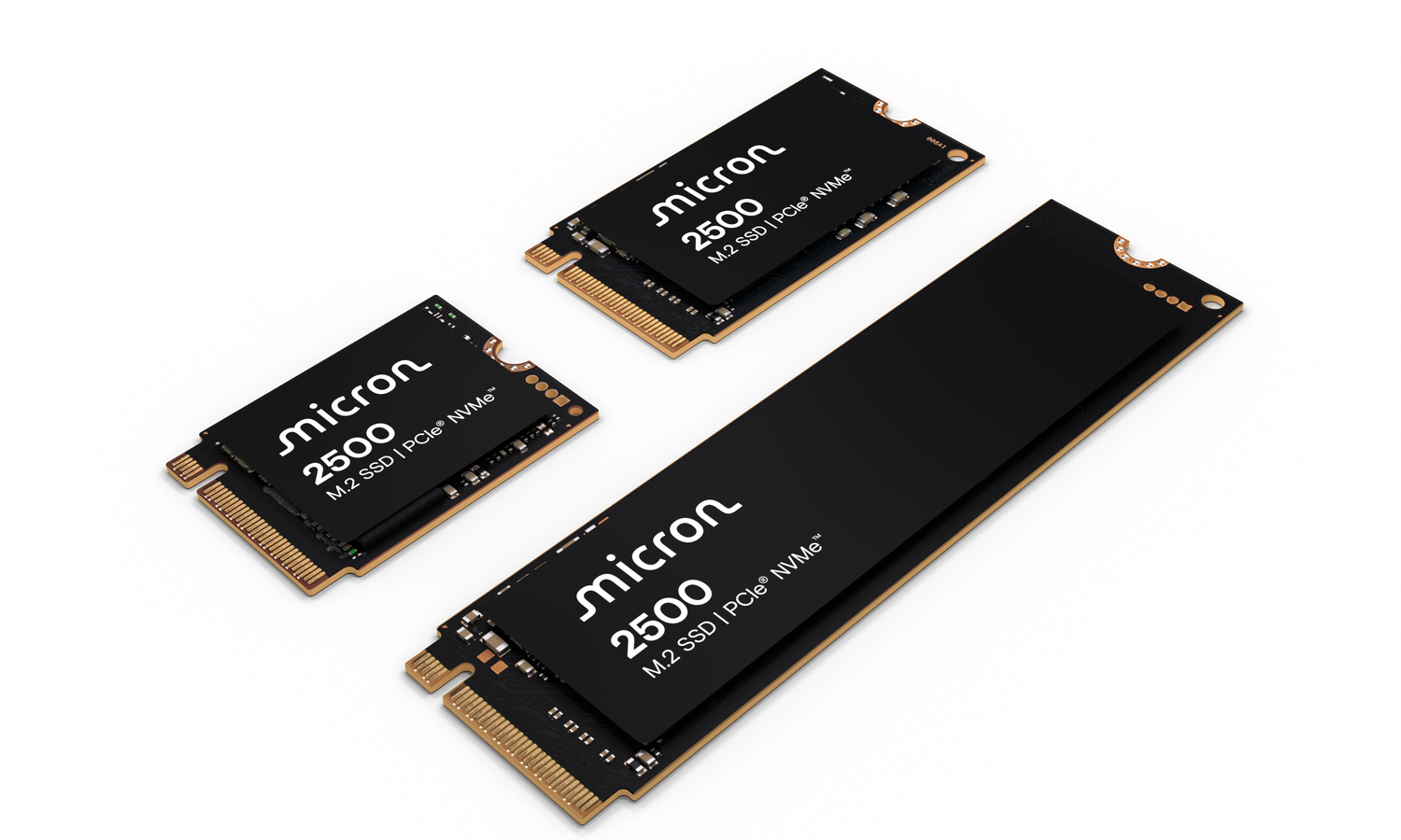 Micron 2500 SSD PCIe NVMe family shot angled
