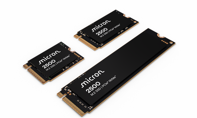 Micron 2500 SSD PCIe NVMe family shot angled