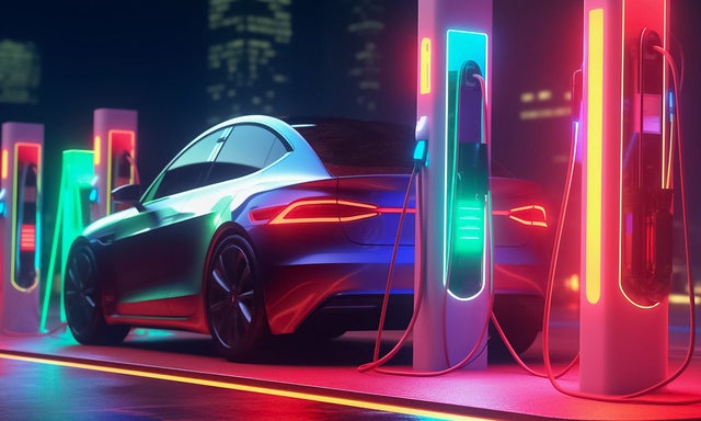 electric car charging with neon lights