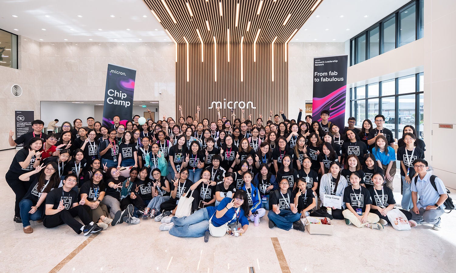 Group of students assembled on Micron Chip Camp Day