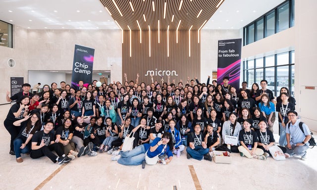 Group of students assembled on Micron Chip Camp Day