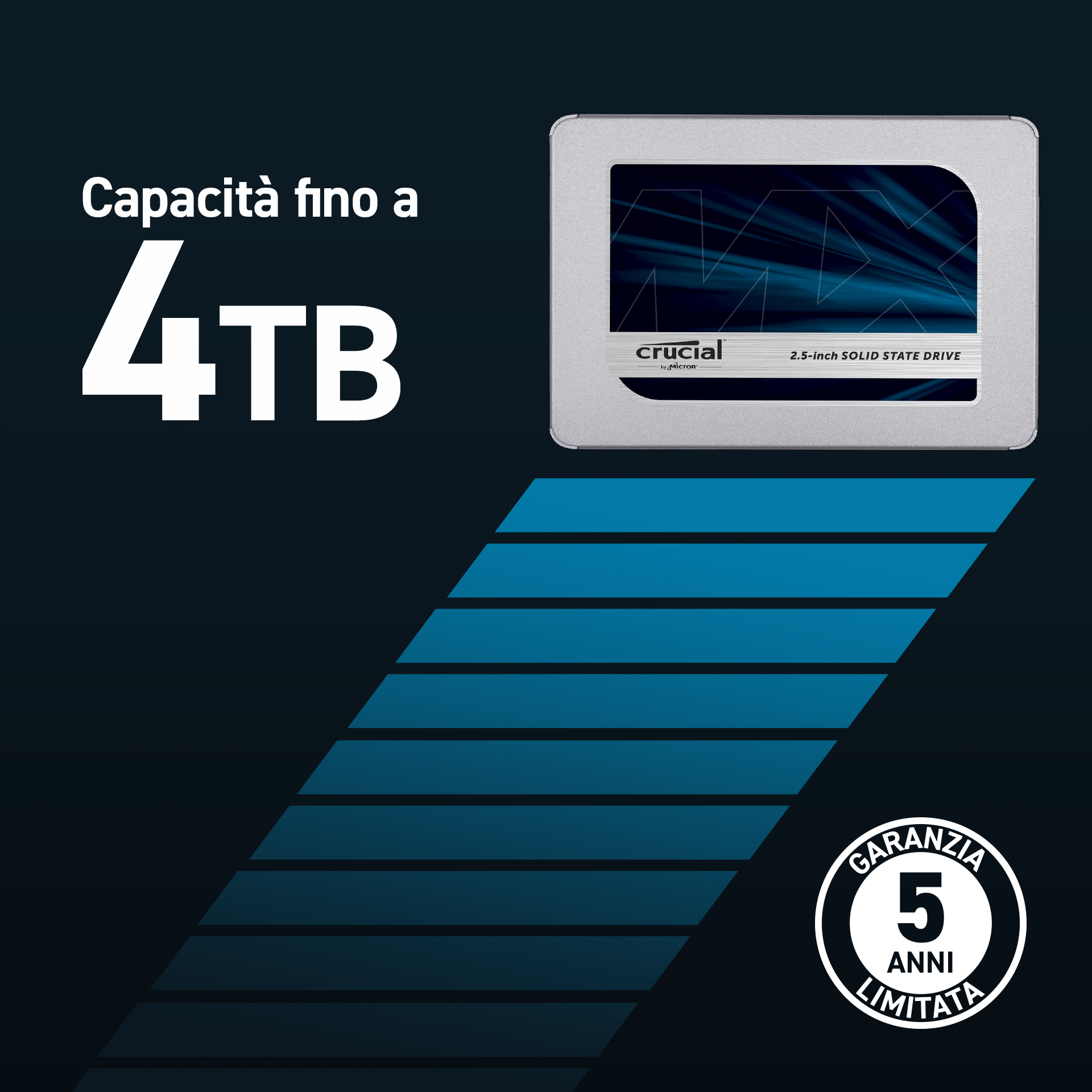 SSD interno Crucial MX500 4 TB 3D NAND SATA da 2,5 pollici e