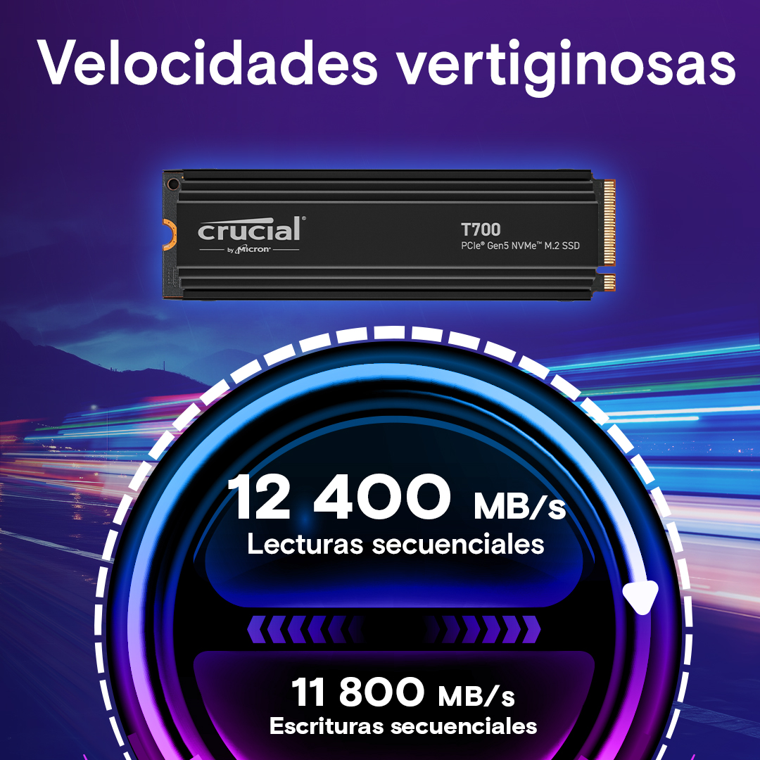 Crucial T700 1TB PCIe Gen5 NVMe M.2 SSD with heatsink