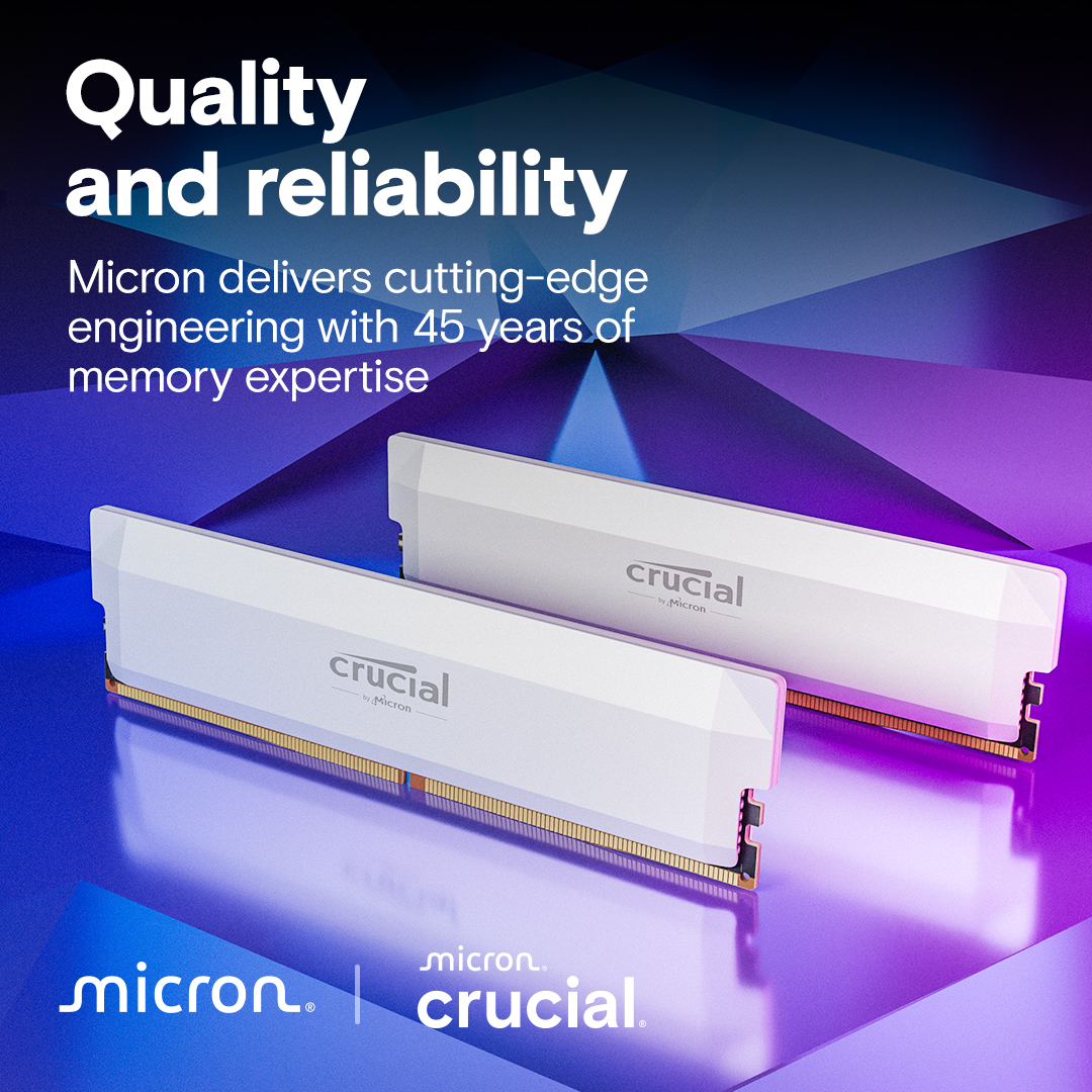 Crucial Pro DDR5-6400 64GB Kit (32GBx2) UDIMM: OC Gaming Memory White- view 6