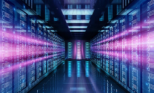 data center with pink lights 