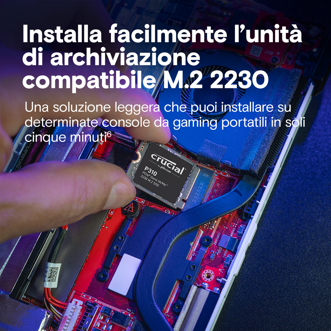 内蔵型SSD Crucial P310 1TB 2230 SSD Crucial P310 SSD 1TB PCIe Gen4 NVMe M.2 2230, Fino a 7.100