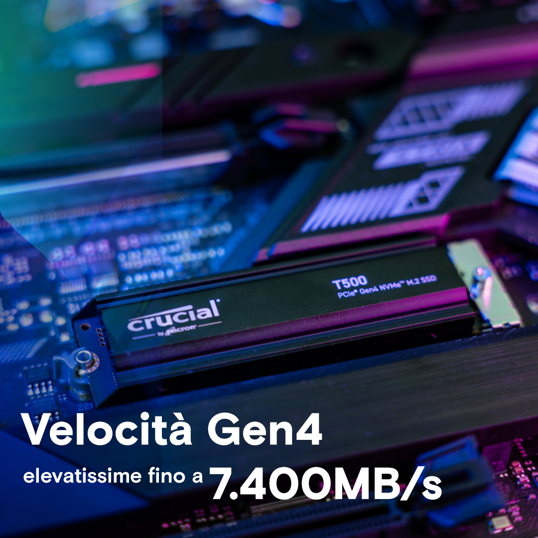Crucial T500 1TB PCIe Gen4 NVMe M.2 SSD with heatsink