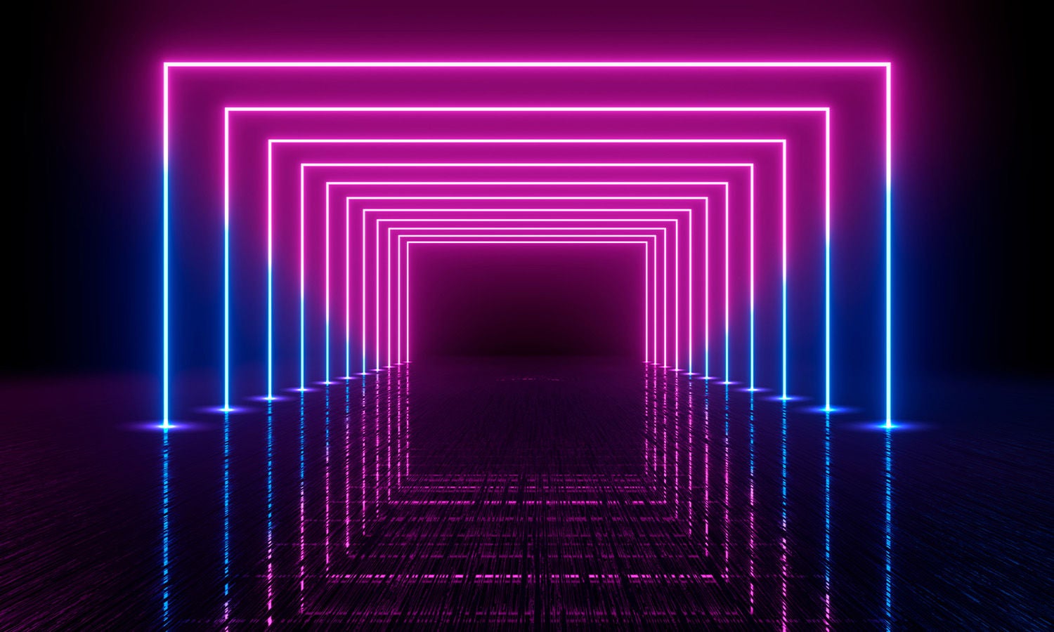 Tunnel lit with Neon blue and pink frame