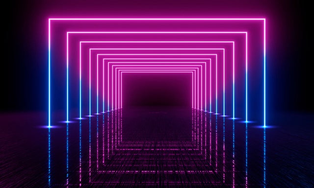 霓虹激光灯映照下的幽暗隧道