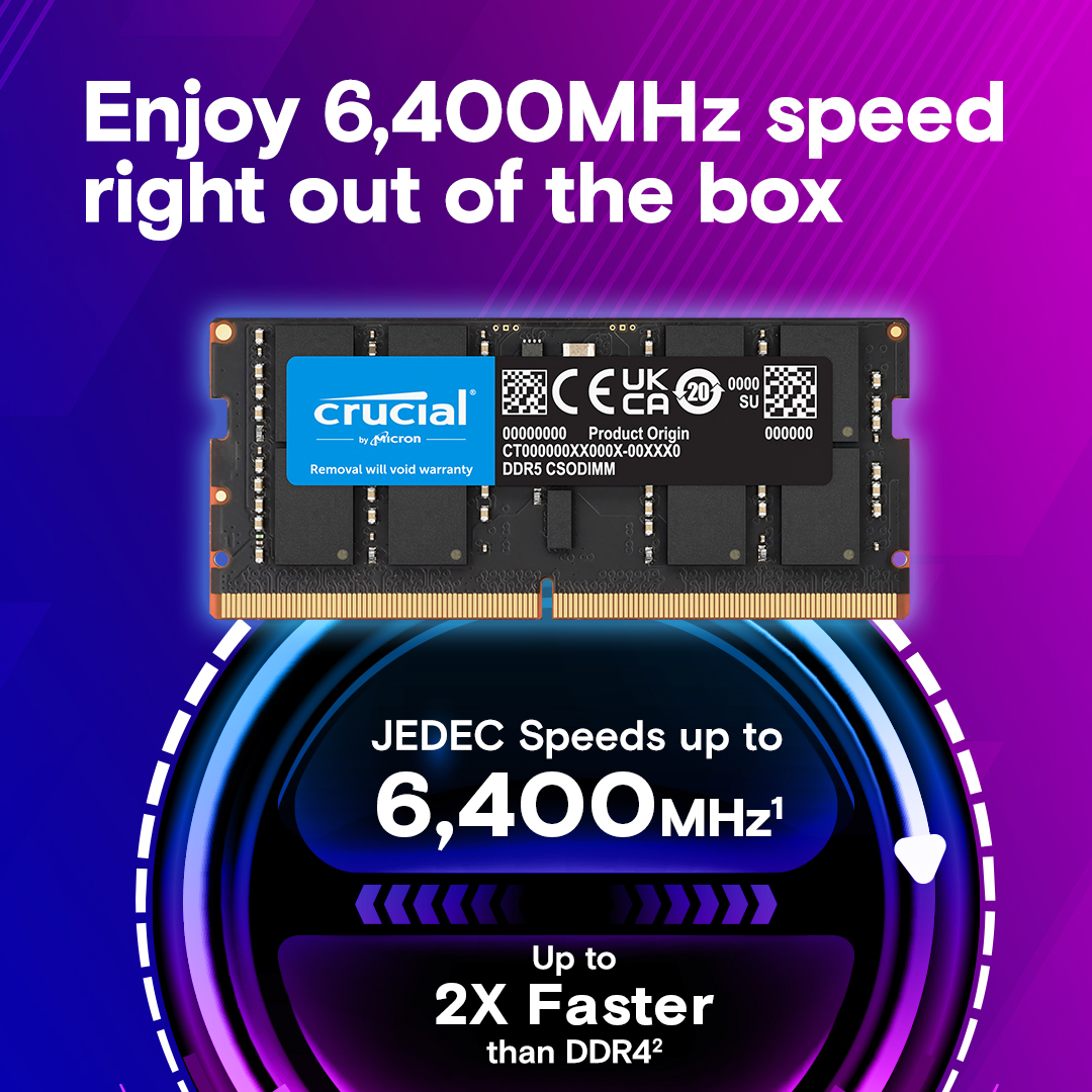 Crucial 32GB DDR5-6400 CSODIMM | CT32G64C52CS5 | Crucial.com