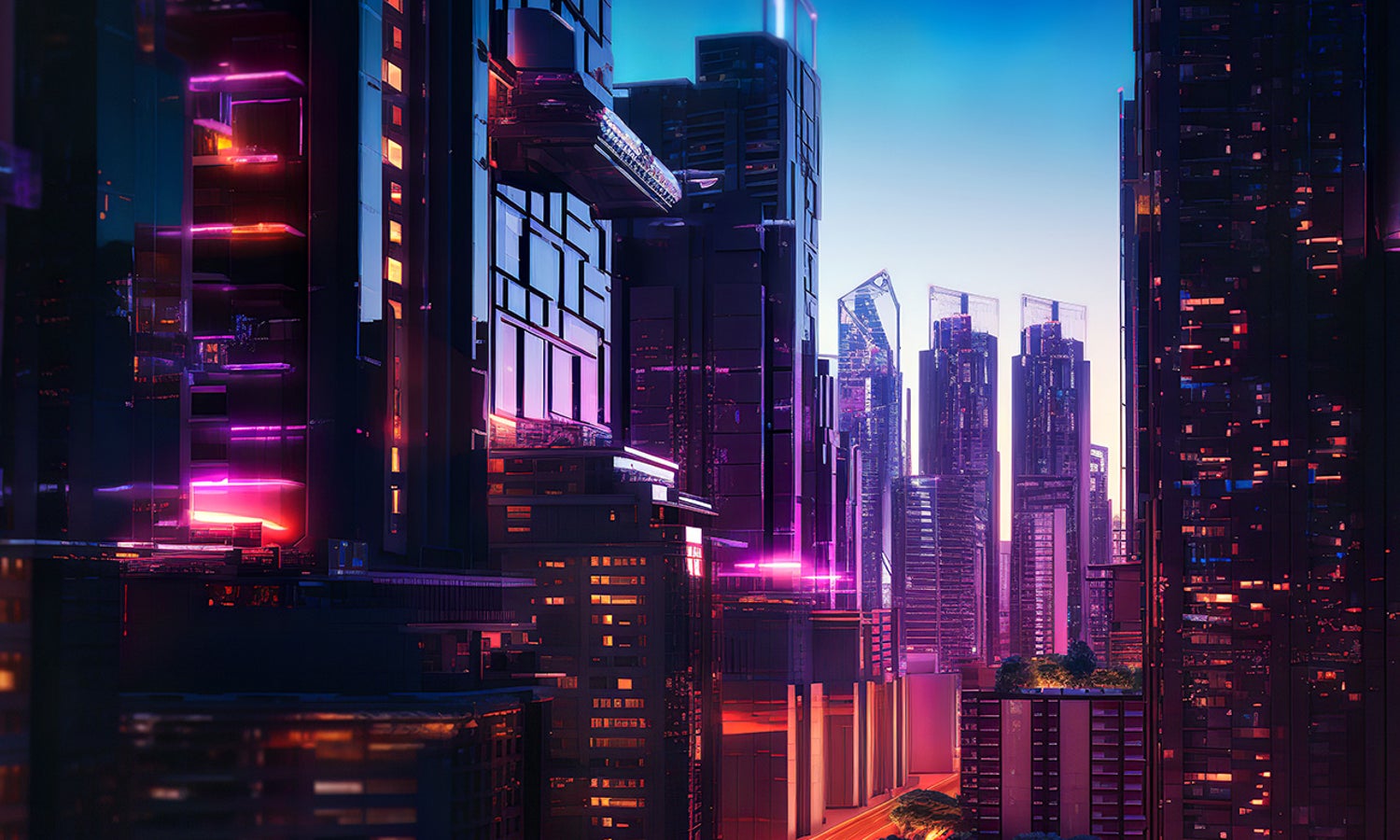 AI generated city street at night