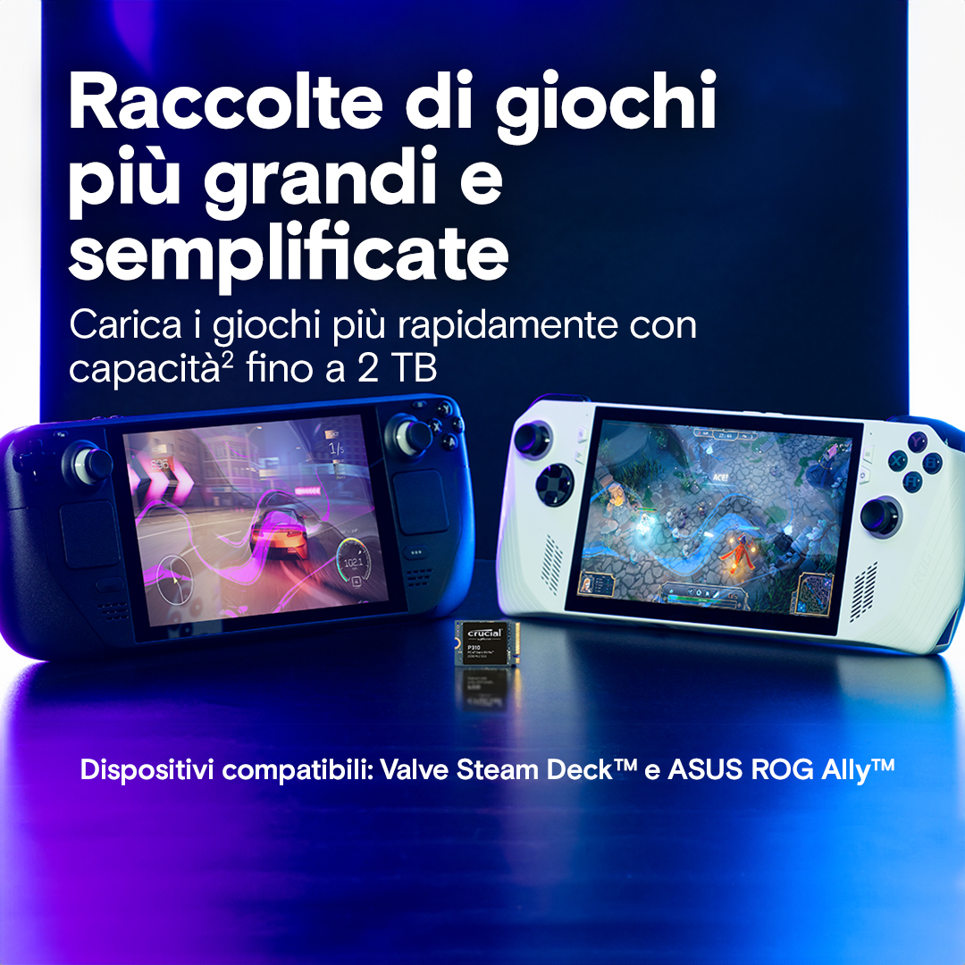 内蔵型SSD Crucial P310 1TB 2230 SSD Crucial P310 SSD 1TB PCIe Gen4 NVMe M.2 2230, Fino a 7.100