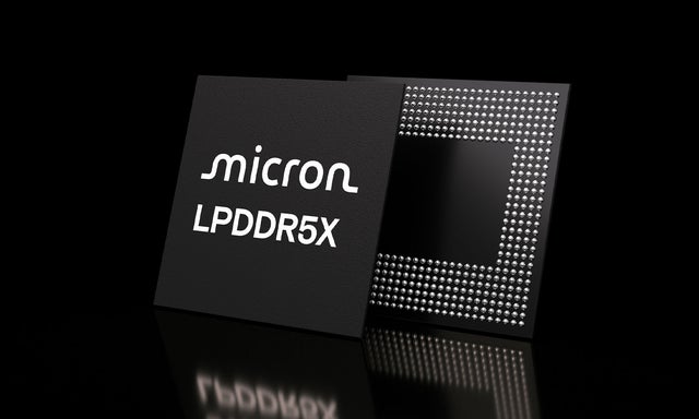 Micron's LPDDR5X memory module on a black background
