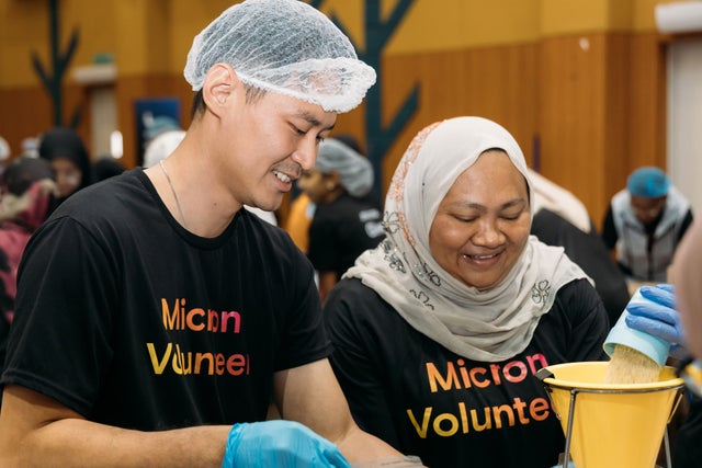 Micron employees volunteering
